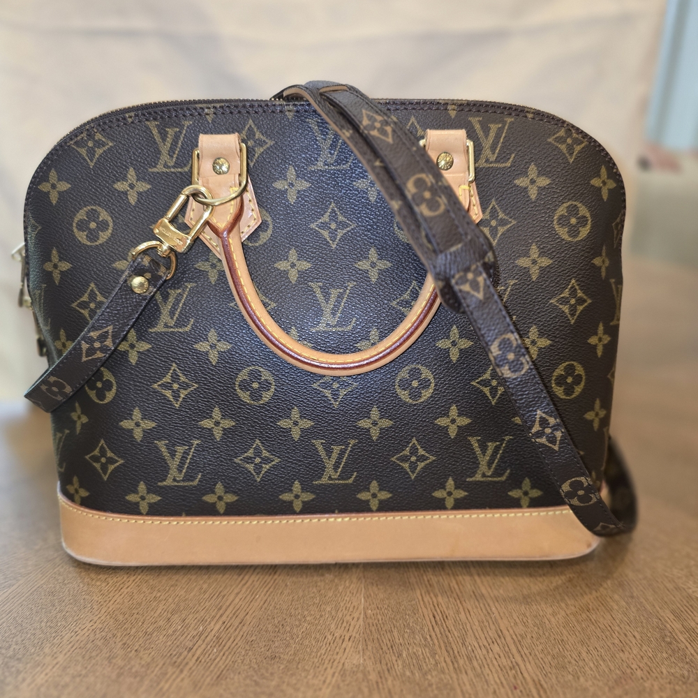 Louis Vuitton Brown Tan Satchel with Monogram Canvas